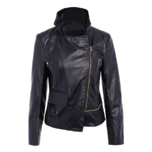 Women Mid-Night Asymmetric Slim Fit Black Leather Jacket