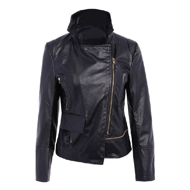 Women’s Mid-Night Asymmetric Slim Fit Black Leather Jacket