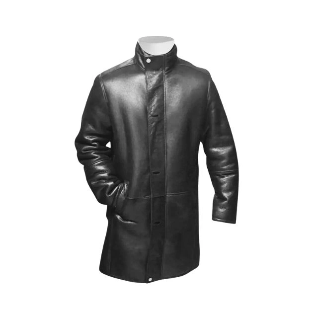 Ralph’s Black Long Sheepskin Leather Coat for Men