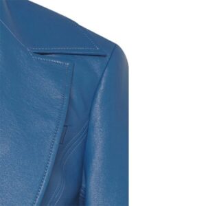 Rich Blue Double Breasted Button Leather Blazer