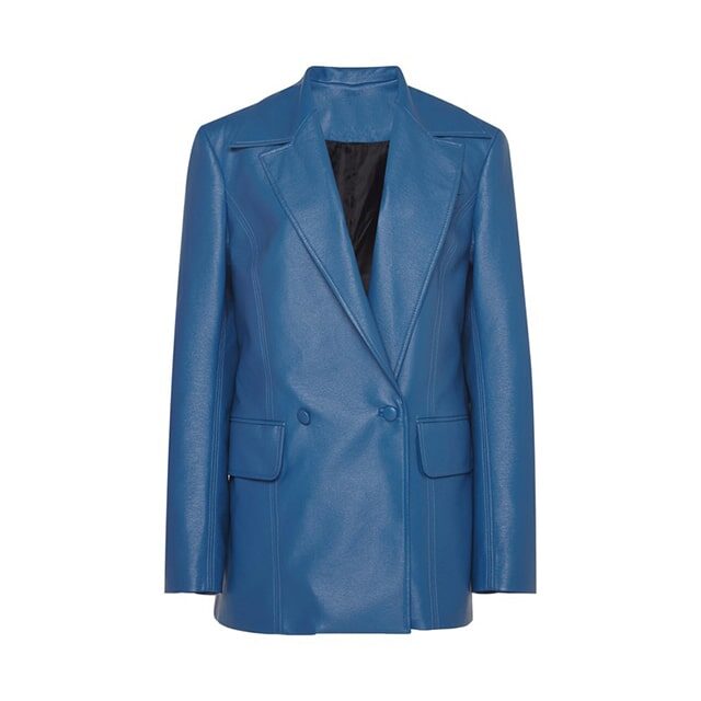 Rich Blue Double Breasted Button Leather Blazer