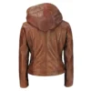 Sasha Womens Brown Hooded Leather Jacket - Image 5