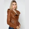 Sasha Womens Brown Hooded Leather Jacket - Image 4