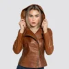 Sasha Womens Brown Hooded Leather Jacket - Image 7