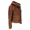 Sasha Womens Brown Hooded Leather Jacket - Image 6