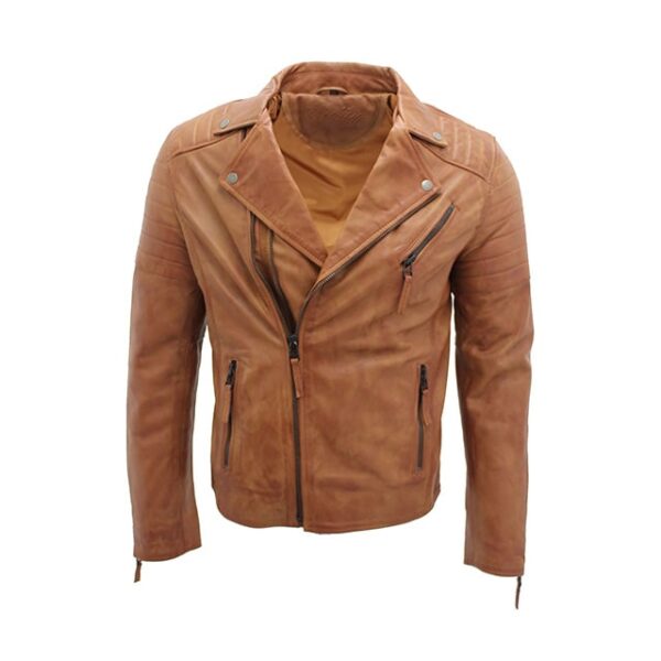 Men’s Brown Racer Style Motorcycle Sheepskin LeatherJacket