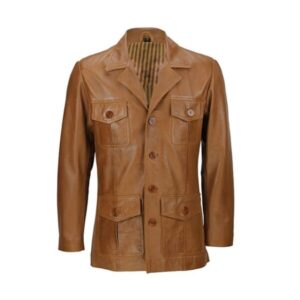 Tan Brown Vintage Military Style Leather Blazer