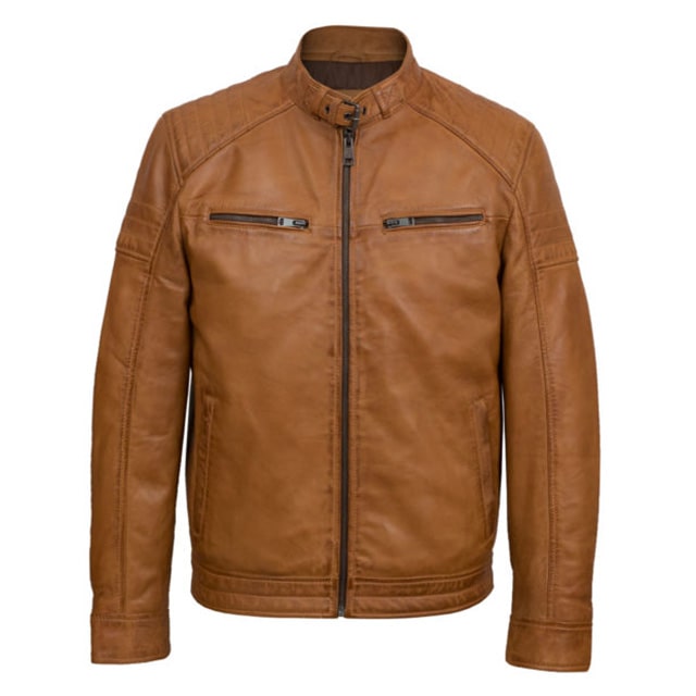 Tan Sheepskin Mens Leather Trucker Jacket