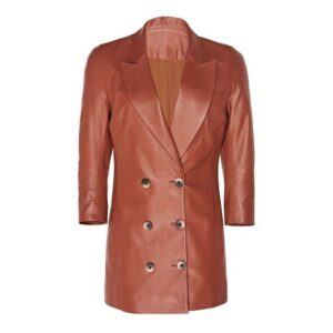 Women Trendy Double Breasted Button Leather Blazer