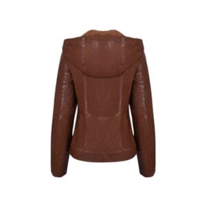 Women Brown Leather Hooded Jacket