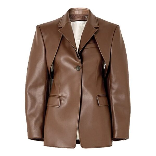 Women Convertible Lambskin Leather Blazer