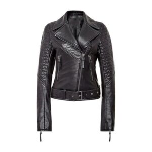Women Two Tone Quilted Motorcycle Jacket