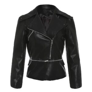 Women’s Black YKK Zipper Slim Fit Leather Jacket