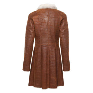 Brown Shearling Trimmed Long Fur Leather Coat