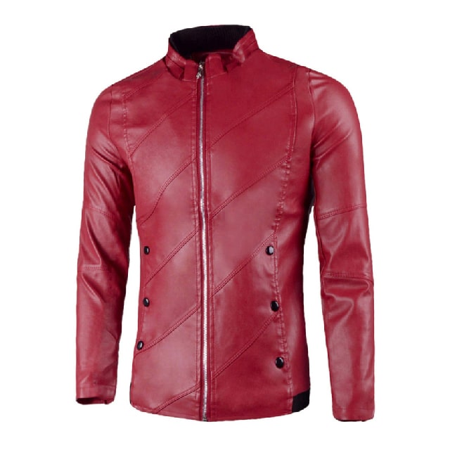 Men’s Flap Button Embellished Leather Jacket