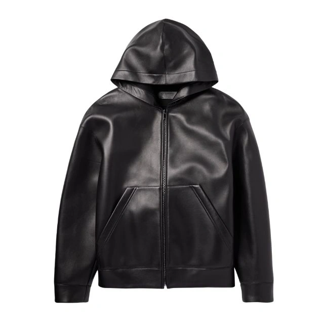 Black Valentino Hooded Leather Jacket Men