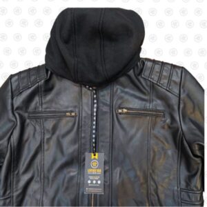 Black Designer Hooded Motorcycle Leather Jacket
