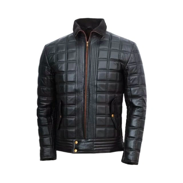 Black Men’s Quilted Sheepskin Leather Jacket