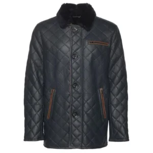 Black Men’s Quilted Sheepskin Shearling Coat
