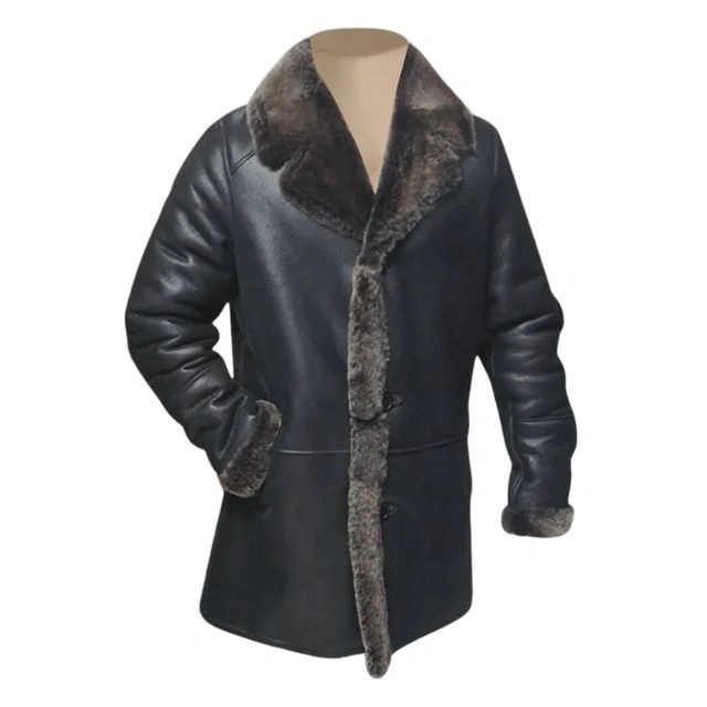 Black Traditional Real Leather Winter Coat men