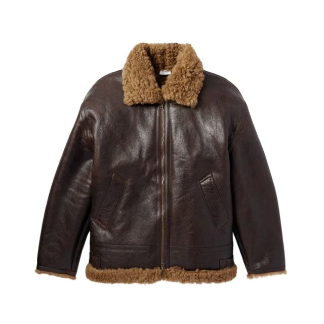 Brown Faux Sherpa Fur Leather Jacket Mens