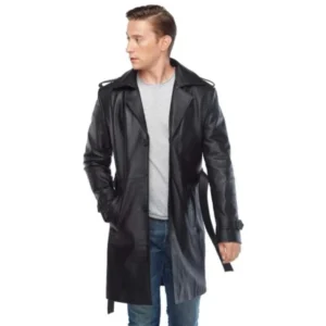 Classic Black Lambskin Leather Overcoat