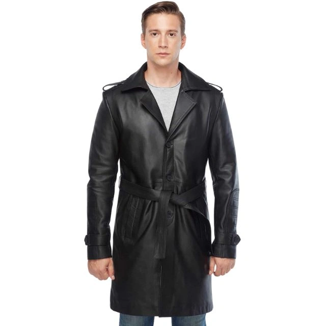 Classic Black Lambskin Leather Overcoat