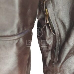 Classic Vintage Brown Skull Emblem Biker Leather Jacket