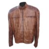Designer Mens Belted Neck Motorcycle Leather Jacket - Image 3