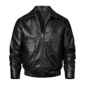 Men’s Crocodile Embossed Real Leather Aviator Jacket