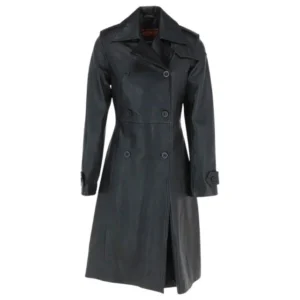 Genuine Leather Women Double Breasted Trench Coat