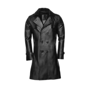 Men’s Black Sheepskin Leather Double Breasted Coat