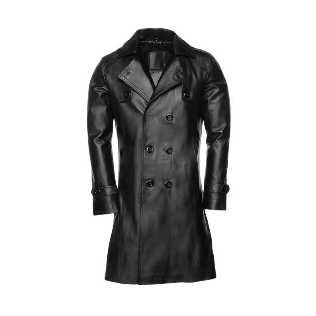 Men’s Black Sheepskin Leather Double Breasted Coat