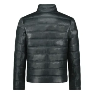 Men’s Cognac Quilted Puffer Leather Jacket