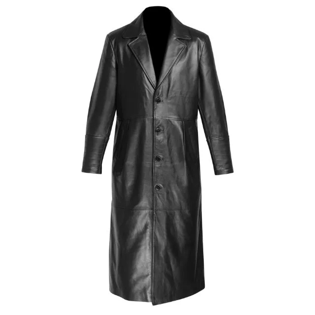 Men’s Classy Black Leather Trench Coat