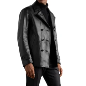 Men’s Sheepskin Leather Black Double Breasted Coat