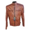 Designer Mens Belted Neck Motorcycle Leather Jacket - Image 6