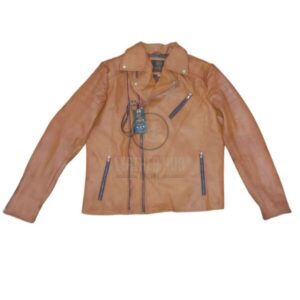 Men’s Brown Racer Style Motorcycle Sheepskin LeatherJacket