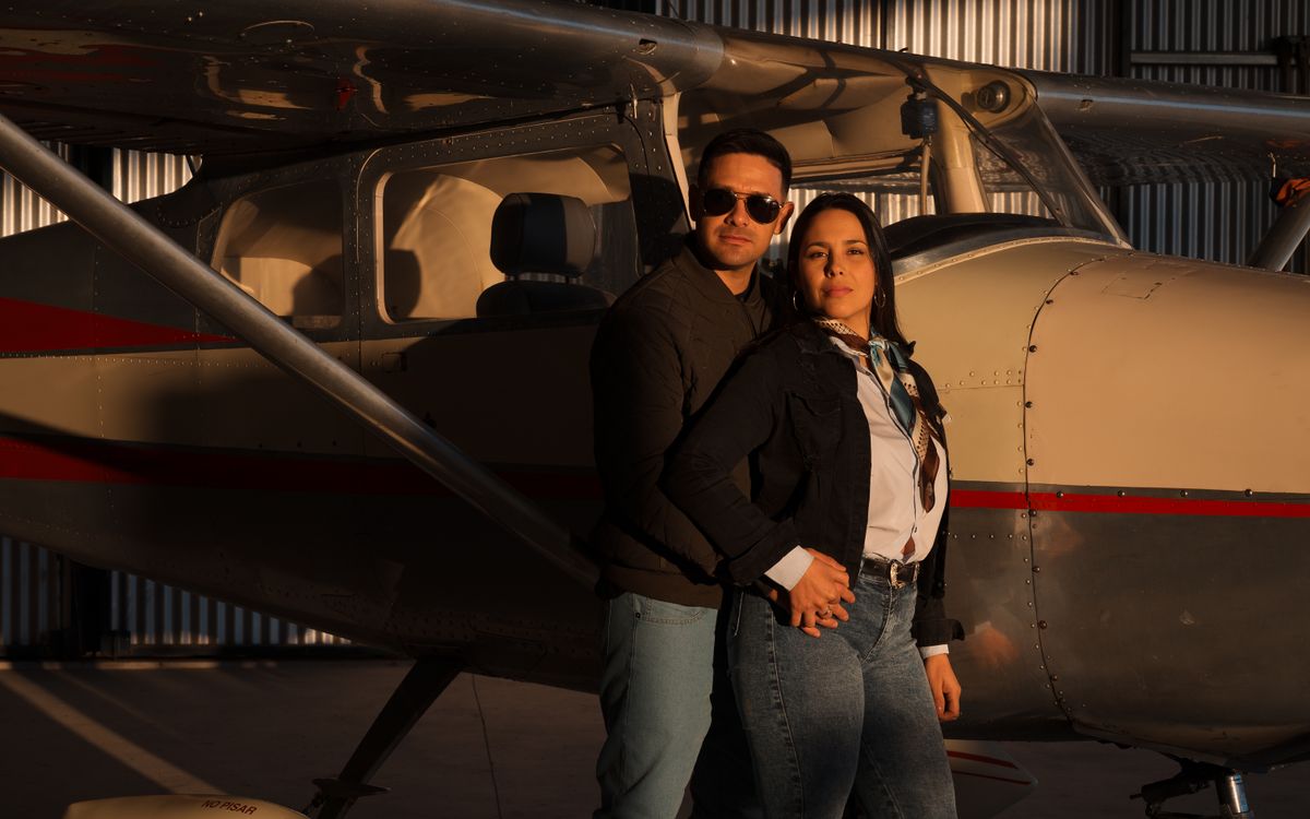 A vintage aircraft hangar scene with classic aviation style