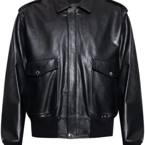 BUNERI Black Leather Bomber Jacket