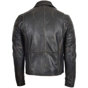 BUNERI Men’s Classic Black Rub-Off Leather Biker Jacket