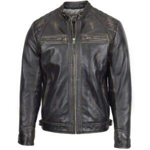 BUNERI Men’s Rub-Off Leather Biker Jacket