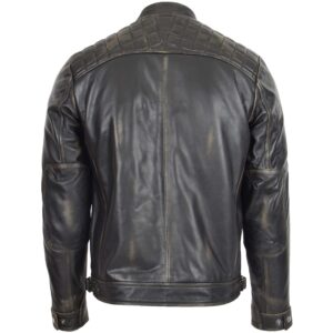 BUNERI Men’s Rub-Off Leather Biker Jacket