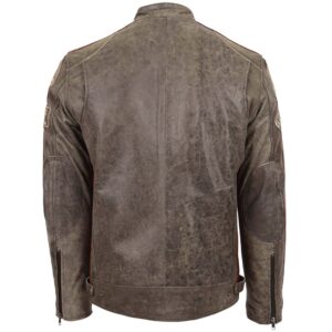 BUNERI Men’s Brown Leather Biker Jacket with Heritage Badges