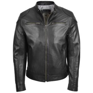 BUNERI Men’s Biker Soft Casual Leather Jacket Black