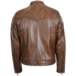 BUNERI Men’s Brown Soft Casual Leather Biker Jacket