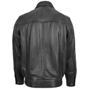 BUNERI Men’s Classic Leather Bomber Jacket in Black