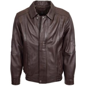 BUNERI Men’s Classic Brown Nappa Leather Bomber Jacket