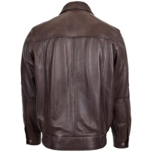 BUNERI Men’s Classic Brown Nappa Leather Bomber Jacket