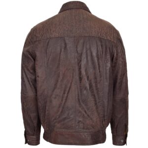 BUNERI Brown Nubuck Classic Style Leather Bomber Jacket